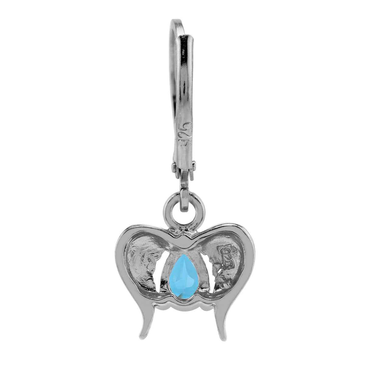Genuine London Blue Topaz 925 Sterling Silver Angel Wings Dangle Leverback Earrings