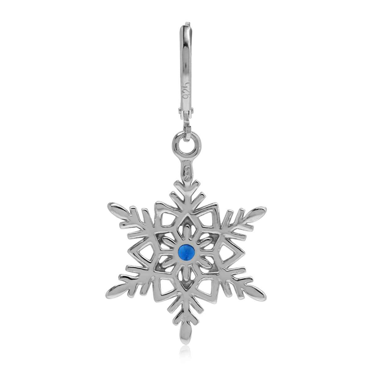 Synthetic Blue Sapphire 925 Sterling Silver Snowflake Leverback Dangle Earrings