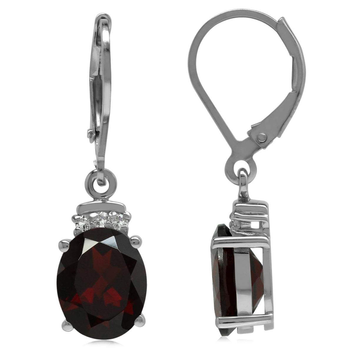 5.62ct. 10x8mm Natural Oval Shape Garnet and White Topaz 925 Sterling Silver Leverback Dangle Earrings
