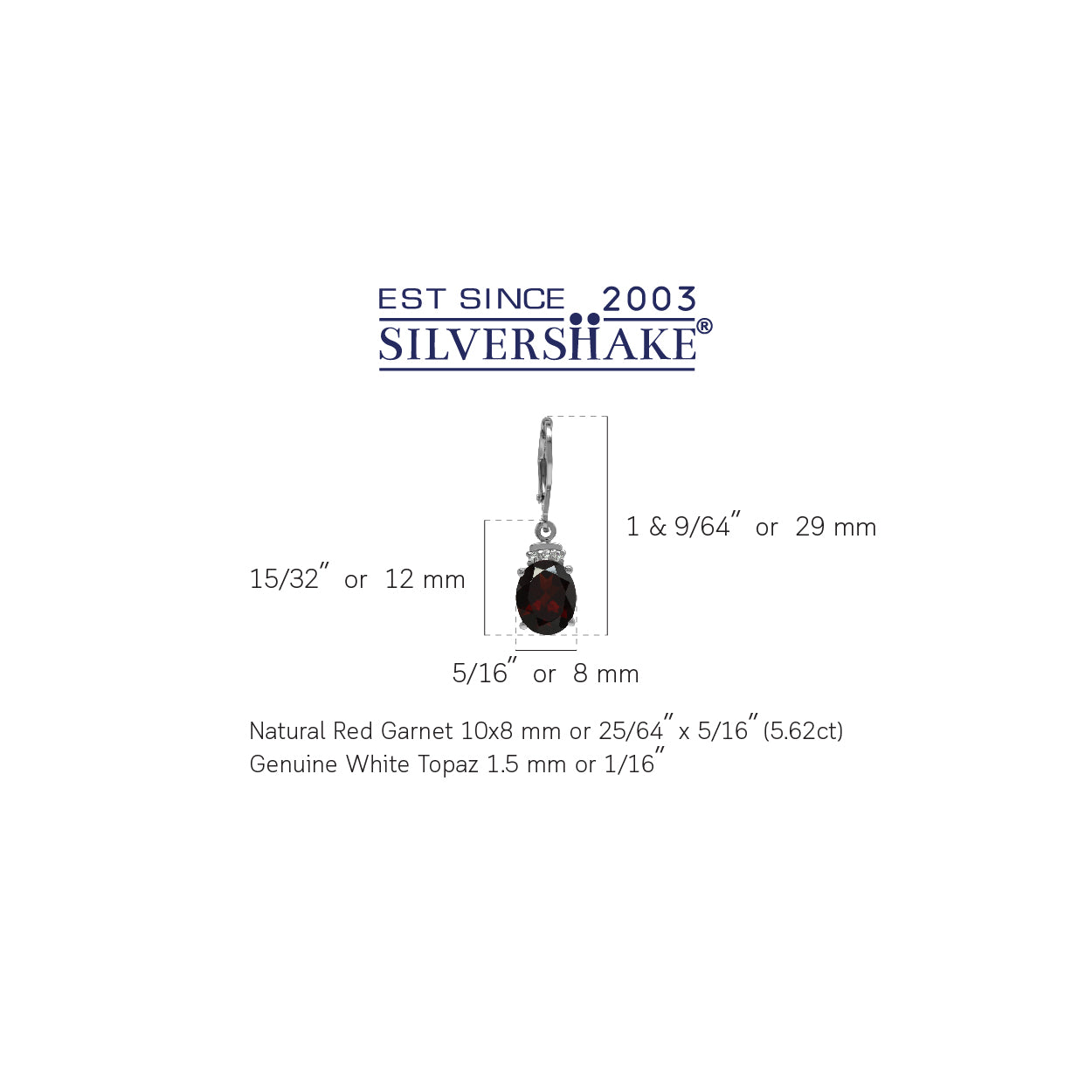 5.62ct. 10x8mm Natural Oval Shape Garnet and White Topaz 925 Sterling Silver Leverback Dangle Earrings