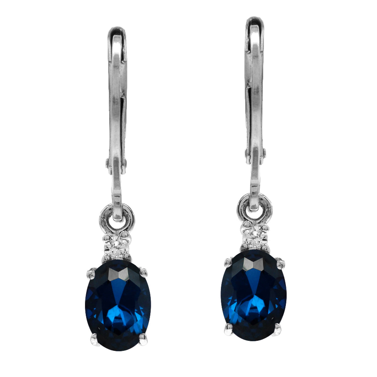 Petite Synthetic Blue Sapphire and White Cubic Zirconia 925 Sterling Silver Leverback Dangle Earrings - Silvershake-store
