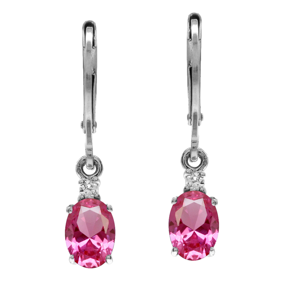 Petite Created Pink Tourmaline and White Cubic Zirconia 925 Sterling Silver Leverback Dangle Earrings - Silvershake-store