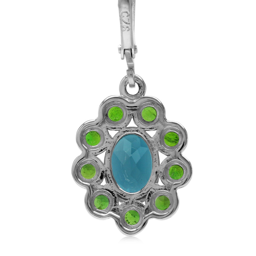 3.2ct. London Blue Topaz and Chrome Diopside 925 Sterling Silver Lever Back Cluster Earrings - Silvershake-store