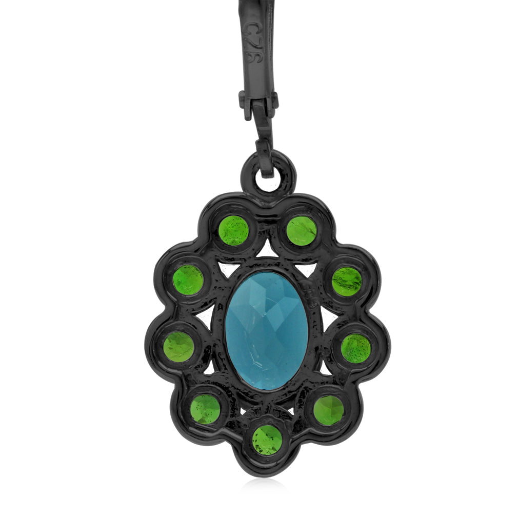 3.2ct. London Blue Topaz and Chrome Diopside 925 Sterling Silver Lever Back Cluster Earrings - Silvershake-store