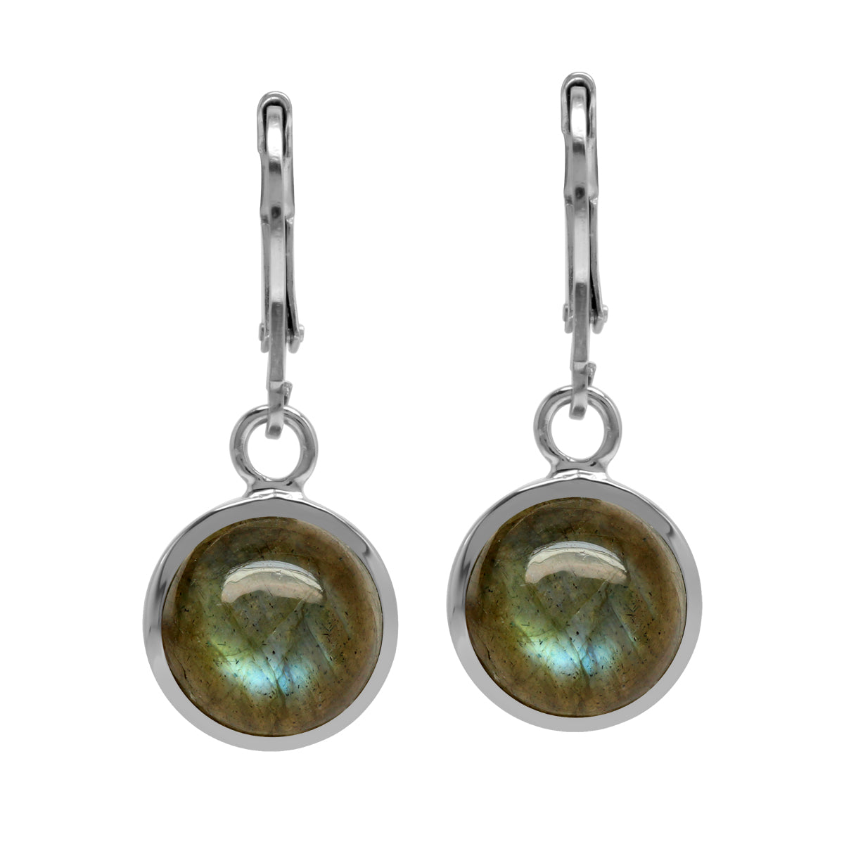10MM Natural Labradorite White Gold Plated 925 Sterling Silver Leverback Dangle Earrings Jewelry for Women - Silvershake-store
