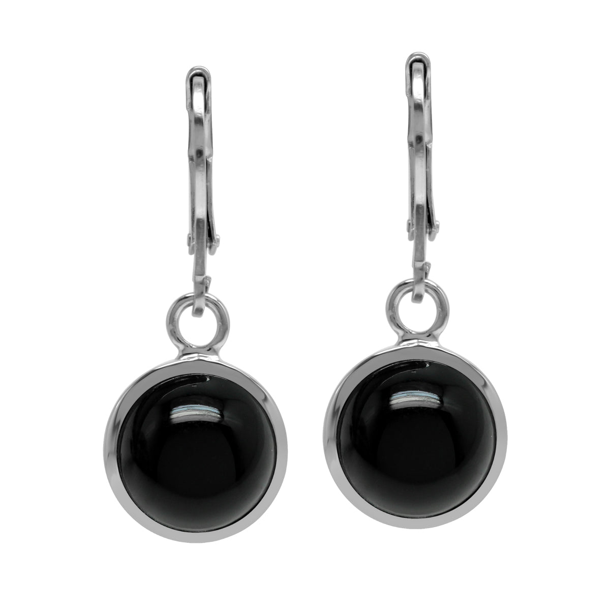 Natural 10mm Black Onyx 925 Sterling Silver Basic Bezel Set Leverback Dangle Earrings - Silvershake-store