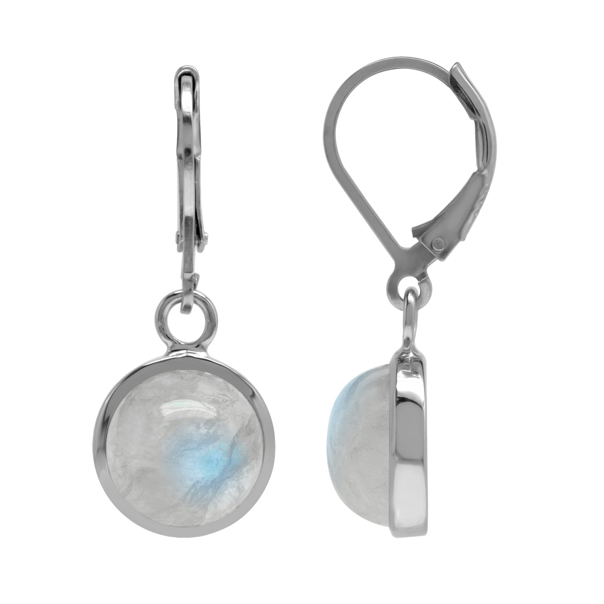 Natural 10mm Rainbow Moonstone 925 Sterling Silver Leverback Dangle Earrings - Silvershake-store
