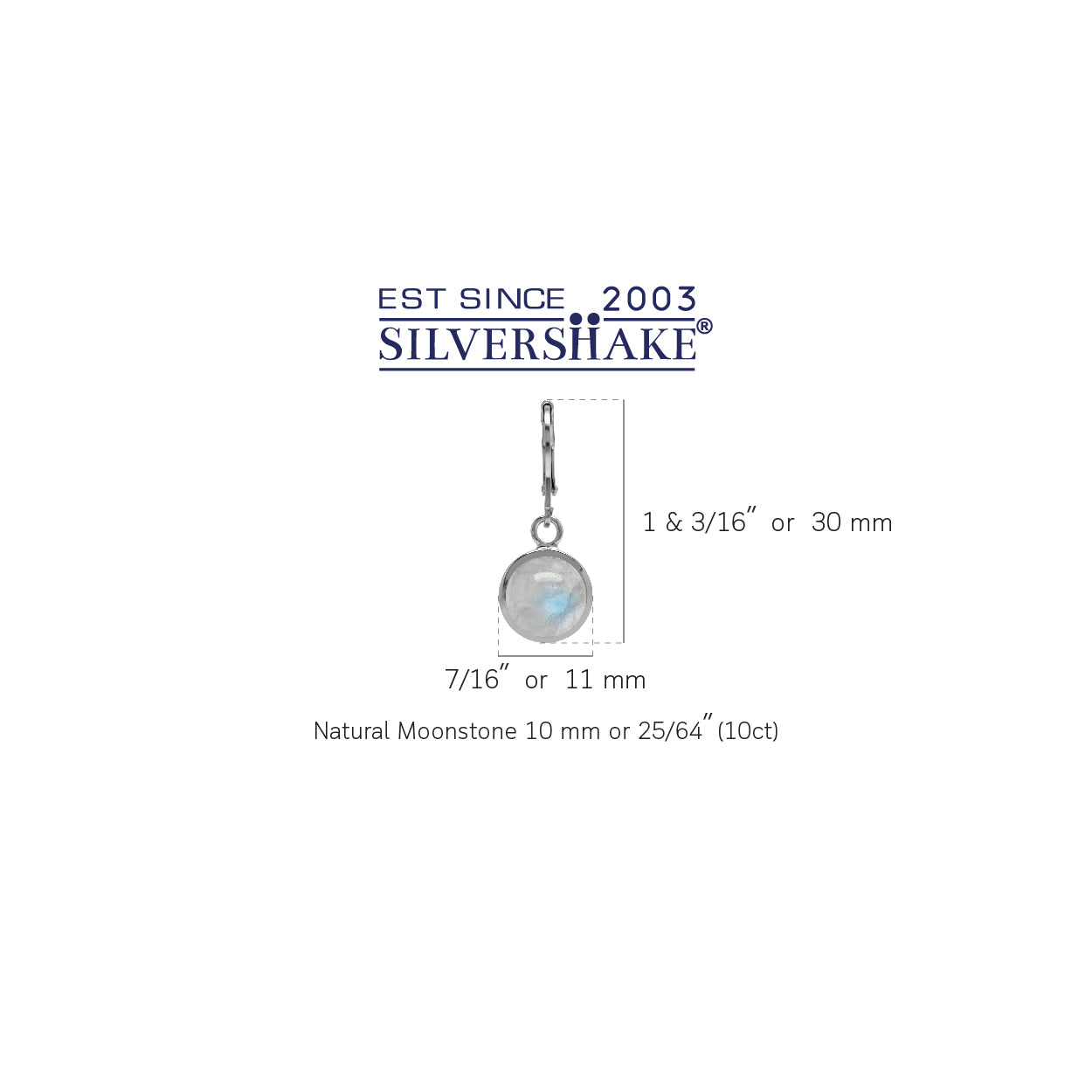 Natural 10mm Rainbow Moonstone 925 Sterling Silver Leverback Dangle Earrings - Silvershake-store