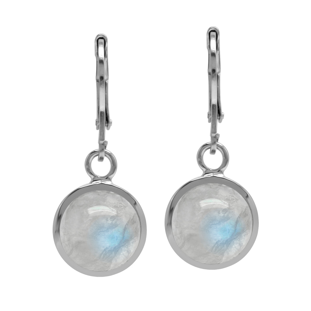 Natural 10mm Rainbow Moonstone 925 Sterling Silver Leverback Dangle Earrings - Silvershake-store