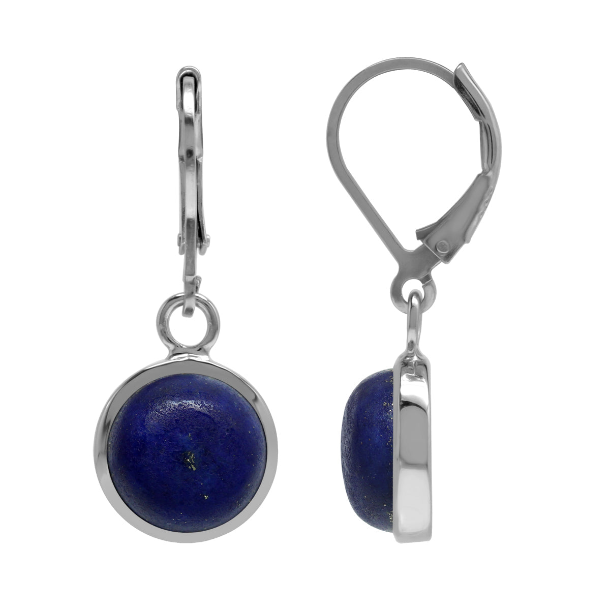 Natural 10 mm Lapis Lazuli 925 Sterling Silver Lever back Earrings - Silvershake-store