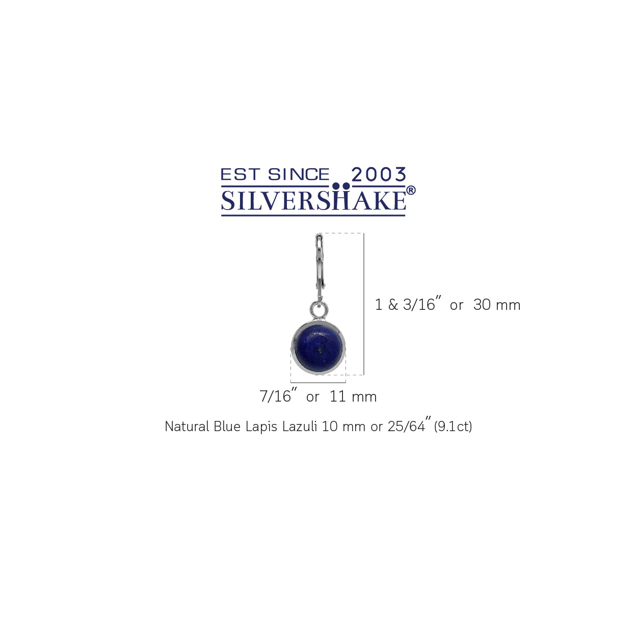 Natural 10 mm Lapis Lazuli 925 Sterling Silver Lever back Earrings - Silvershake-store