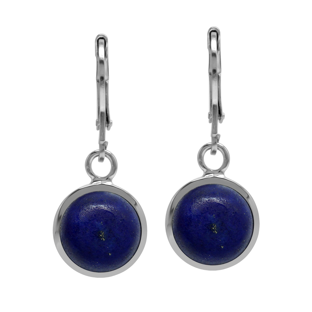 Natural 10 mm Lapis Lazuli 925 Sterling Silver Lever back Earrings - Silvershake-store