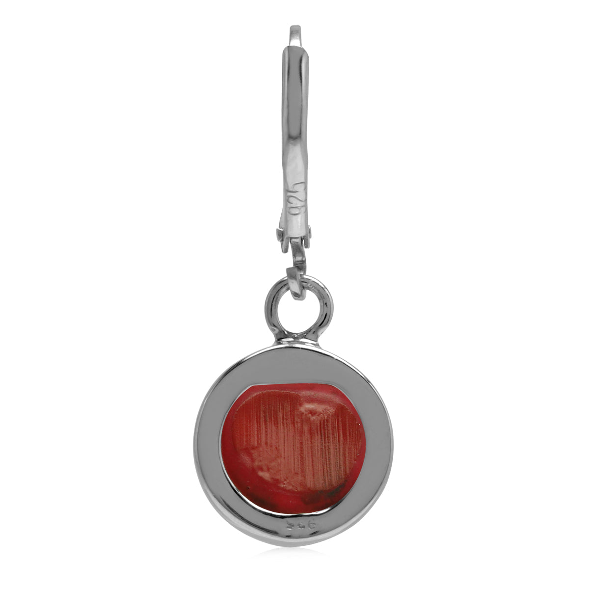 Created 10 mm Round Red Coral Inlay 925 Sterling Silver Basic Leverback Dangle Earrings - Silvershake-store