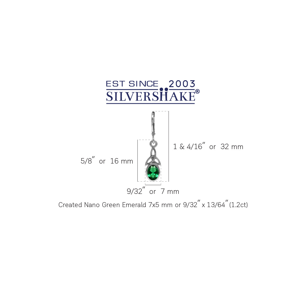 Created Nano Green Emerald 925 Sterling Silver Triquetra Celtic Leverback Earrings - Silvershake-store