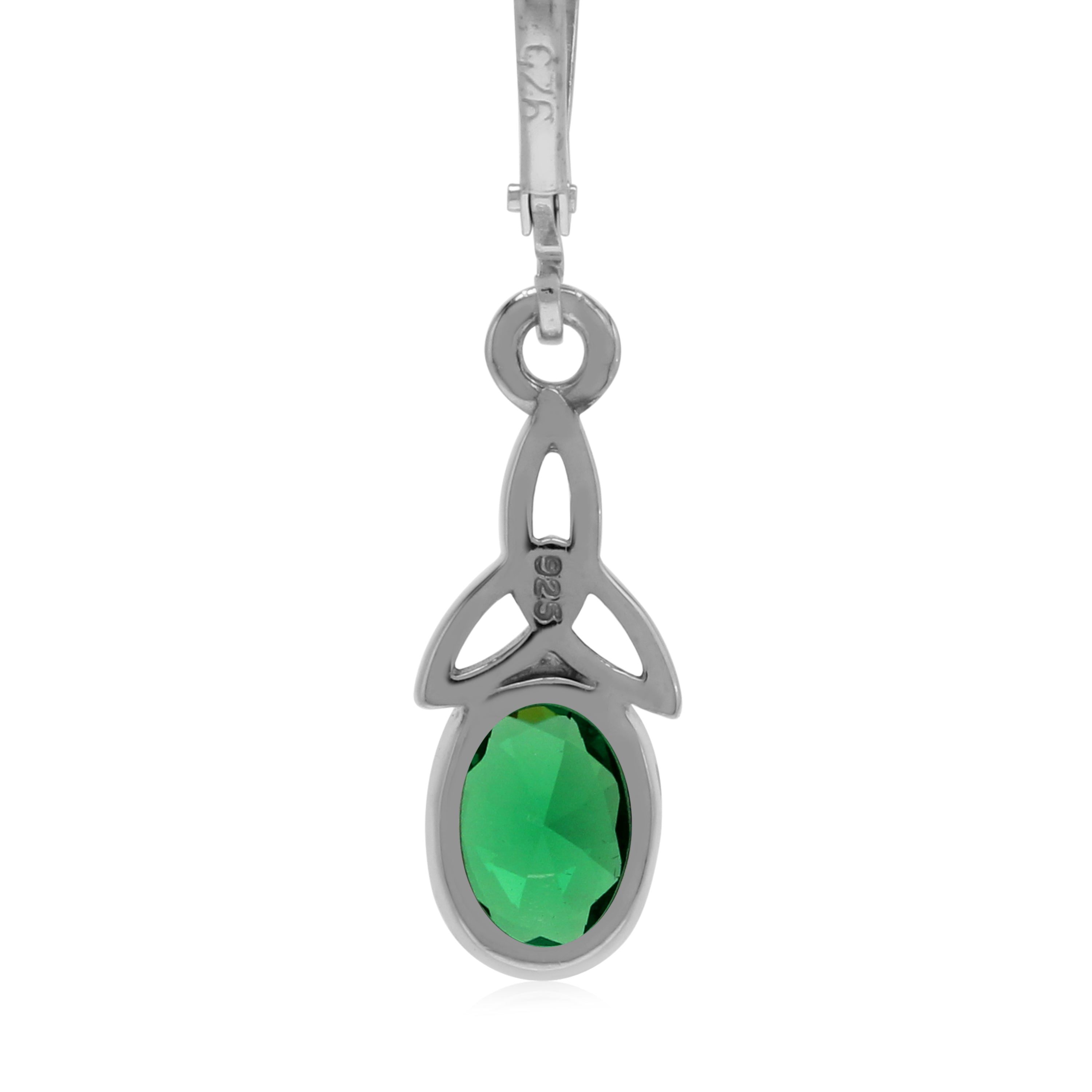 Created Nano Green Emerald 925 Sterling Silver Triquetra Celtic Leverback Earrings - Silvershake-store