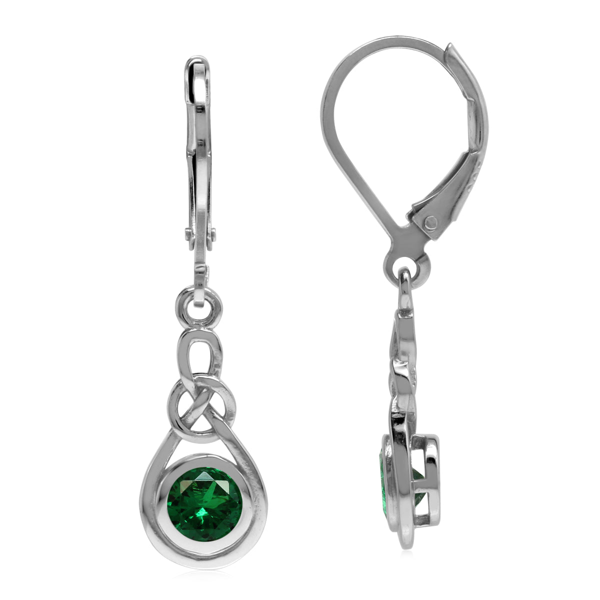 Nano Green Emerald 925 Sterling Silver Celtic Knot Leverback Dangle Earrings - Silvershake-store