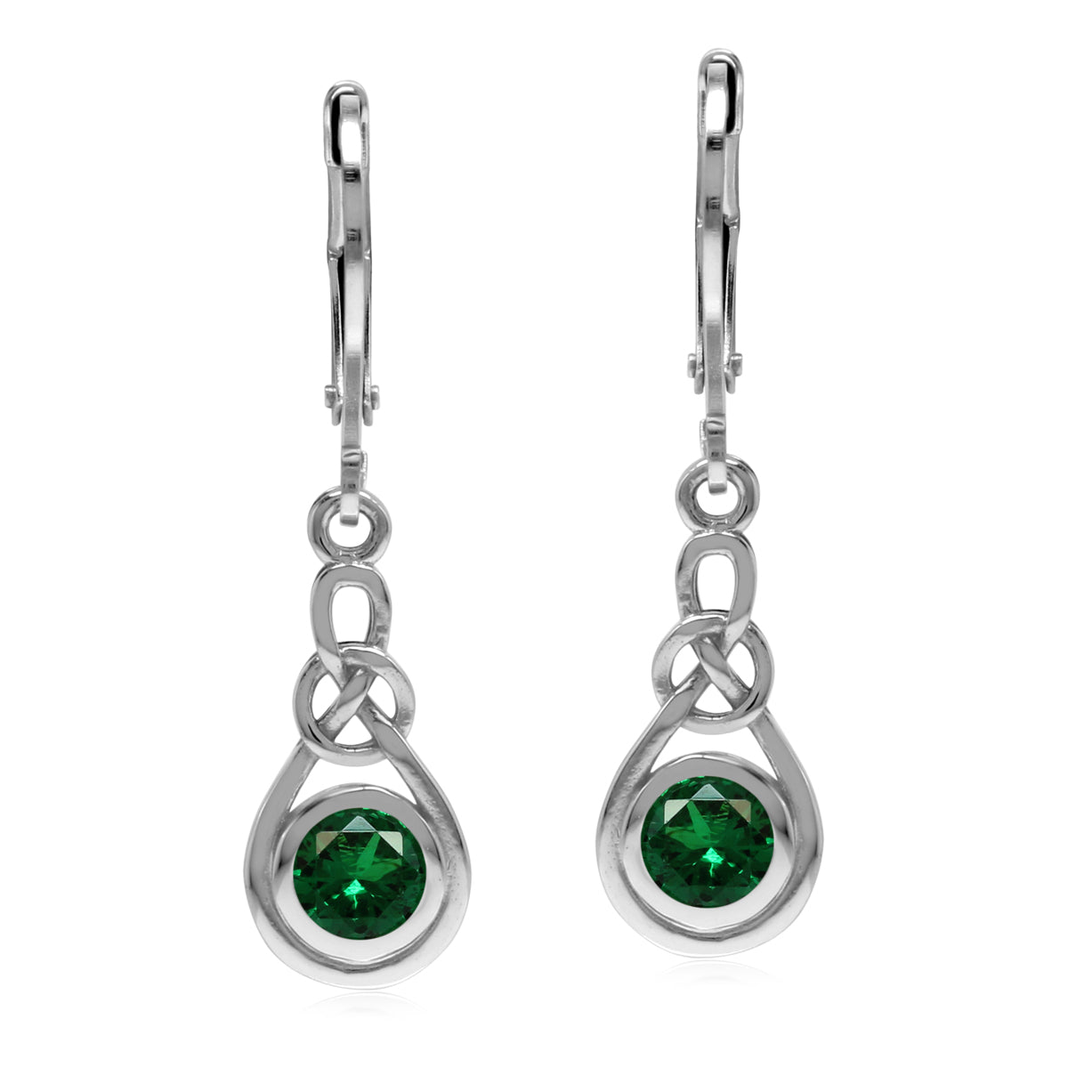 Nano Green Emerald 925 Sterling Silver Celtic Knot Leverback Dangle Earrings - Silvershake-store
