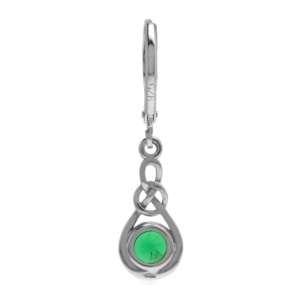 Nano Green Emerald 925 Sterling Silver Celtic Knot Leverback Dangle Earrings - Silvershake-store