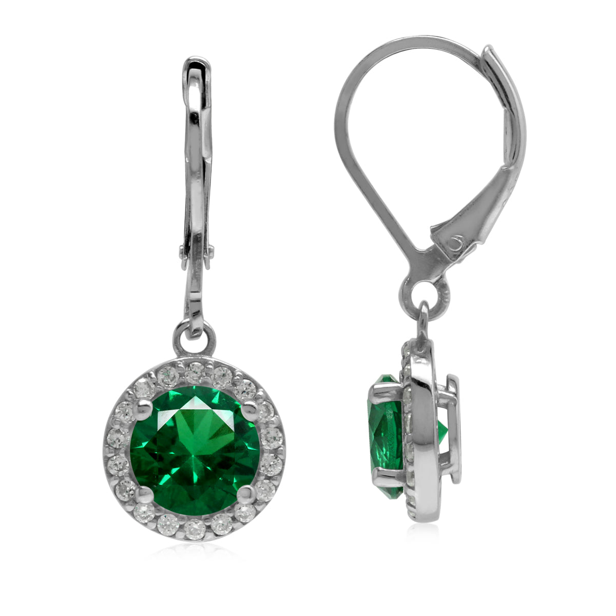 2.4 Ctw 7MM Nano Green Emerald 925 Sterling Silver Halo Leverback dangle Earrings