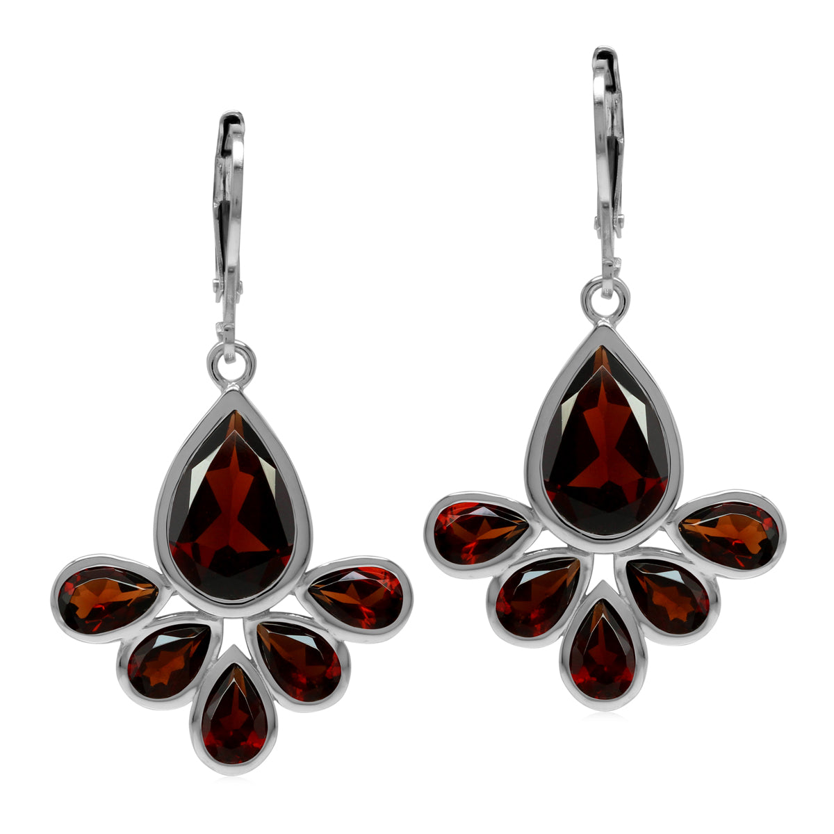 Natural Red Garnet Stone 925 Sterling Silver Fan Shape Leverback Drop Earrings