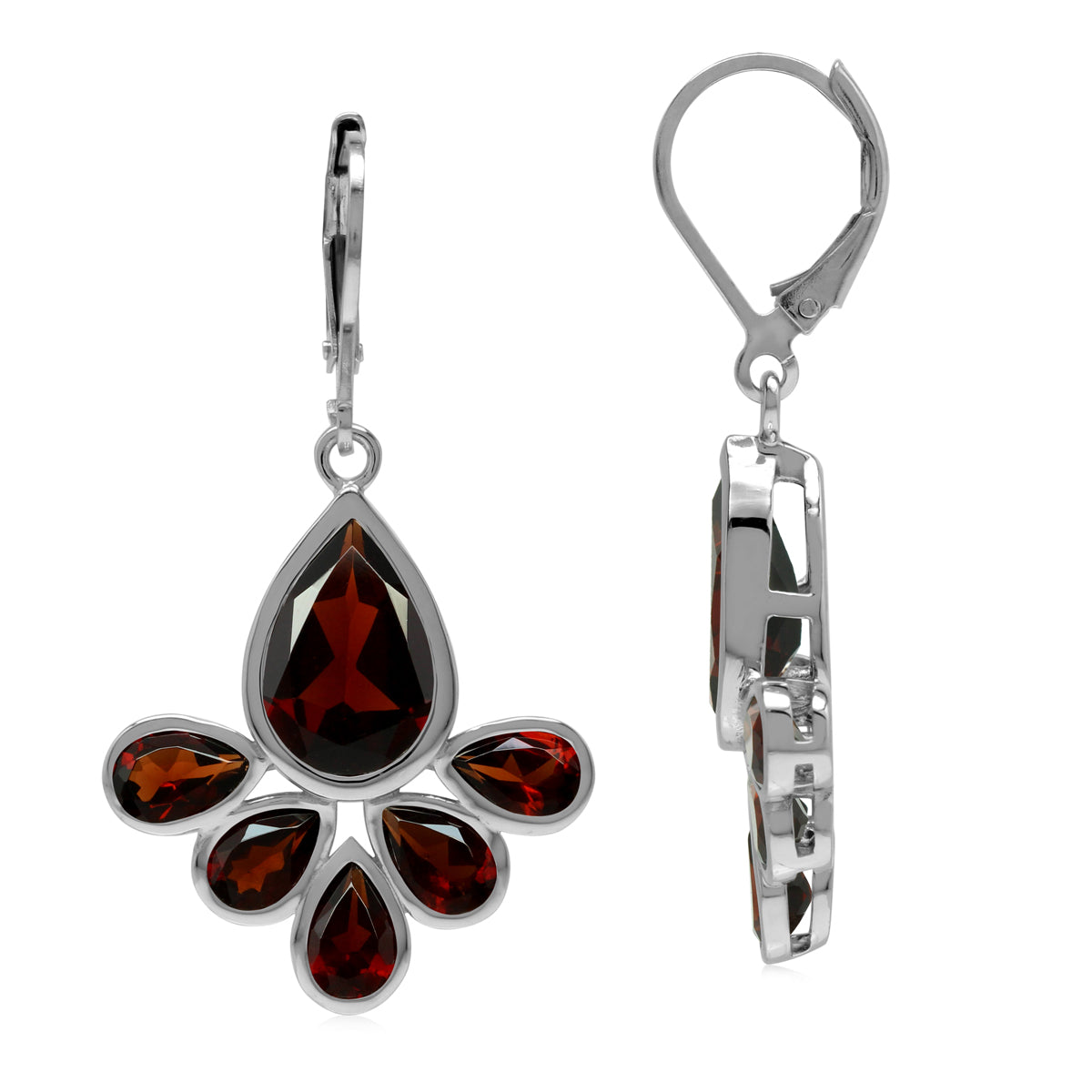 Natural Red Garnet Stone 925 Sterling Silver Fan Shape Leverback Drop Earrings