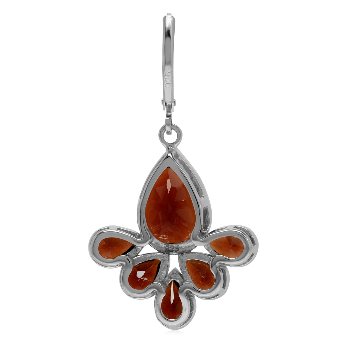 Natural Red Garnet Stone 925 Sterling Silver Fan Shape Leverback Drop Earrings