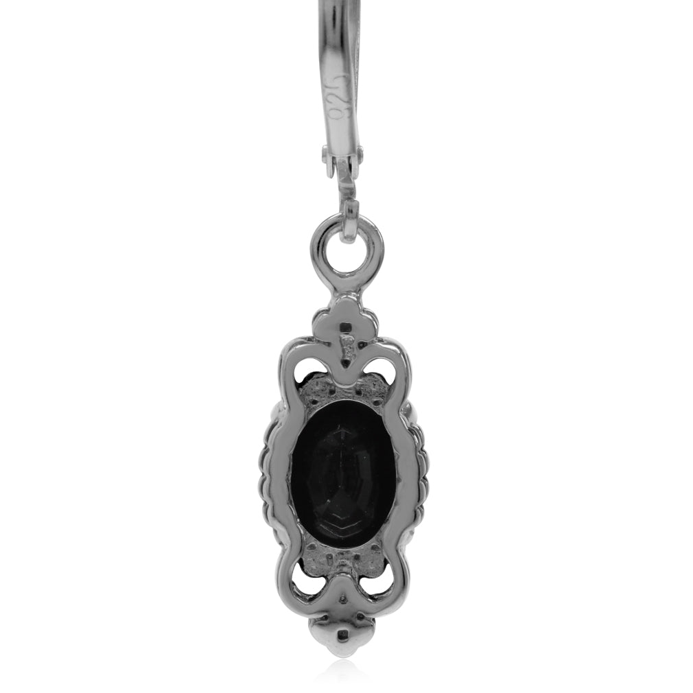 Natural Black Onyx 925 Sterling Silver Balinese Style Leverback Earrings - Silvershake-store