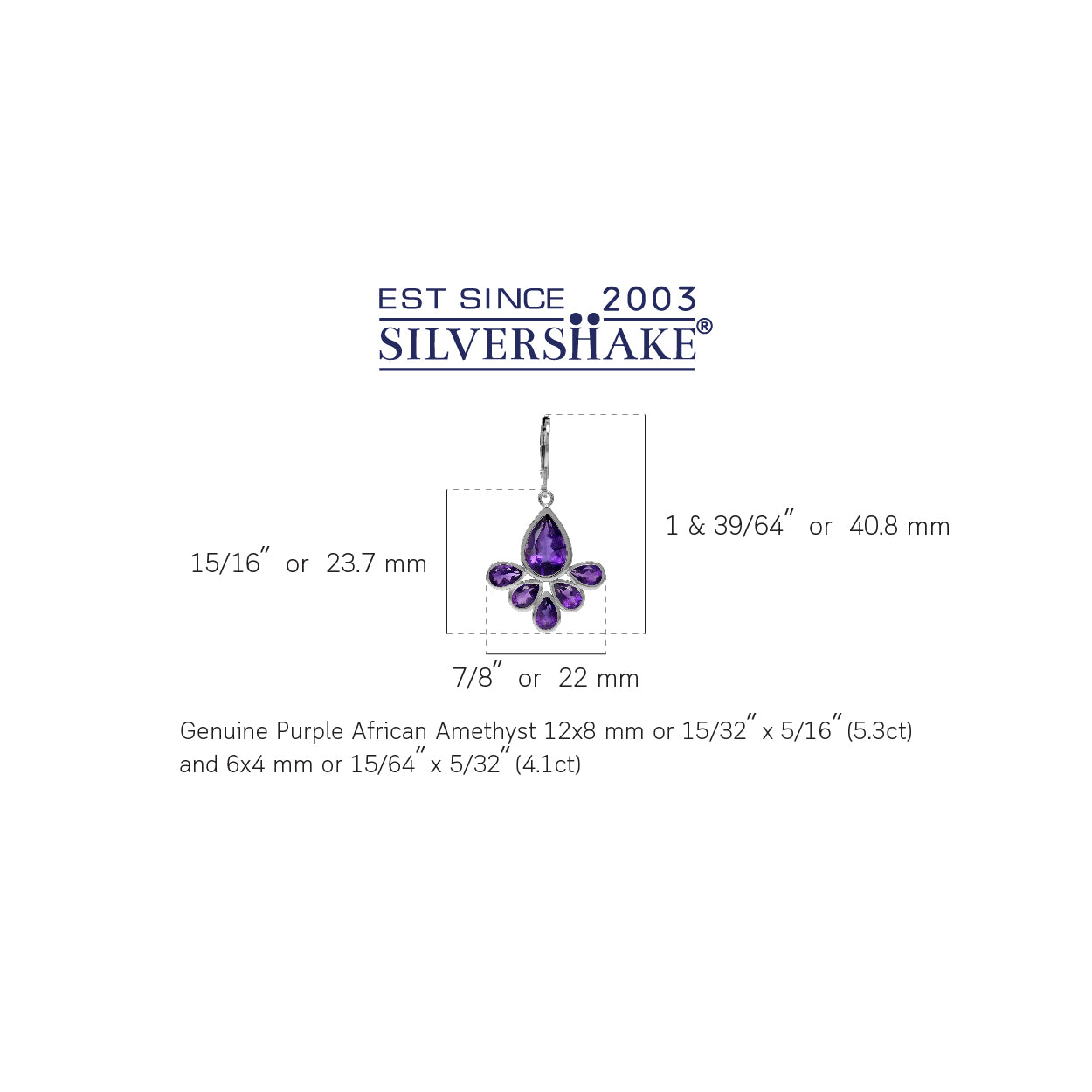 Genuine 9 Ctw Purple African Amethyst Stone 925 Sterling Silver Drop Fan Shape Leverback Earrings
