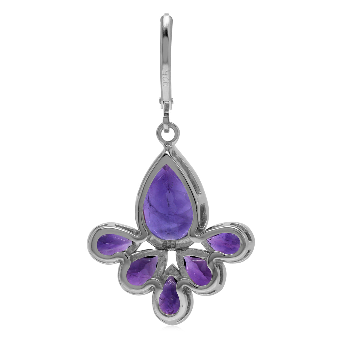 Genuine 9 Ctw Purple African Amethyst Stone 925 Sterling Silver Drop Fan Shape Leverback Earrings