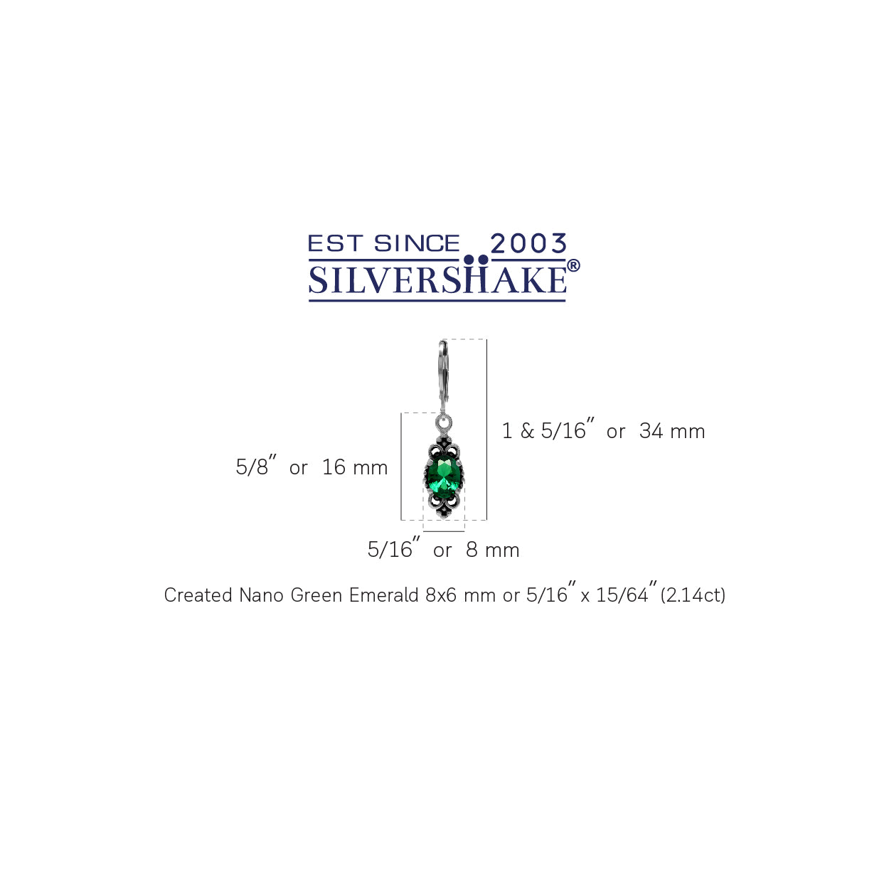 Created Nano Green Emerald 925 Sterling Silver Balinese Style Leverback Dangle Earrings - Silvershake-store