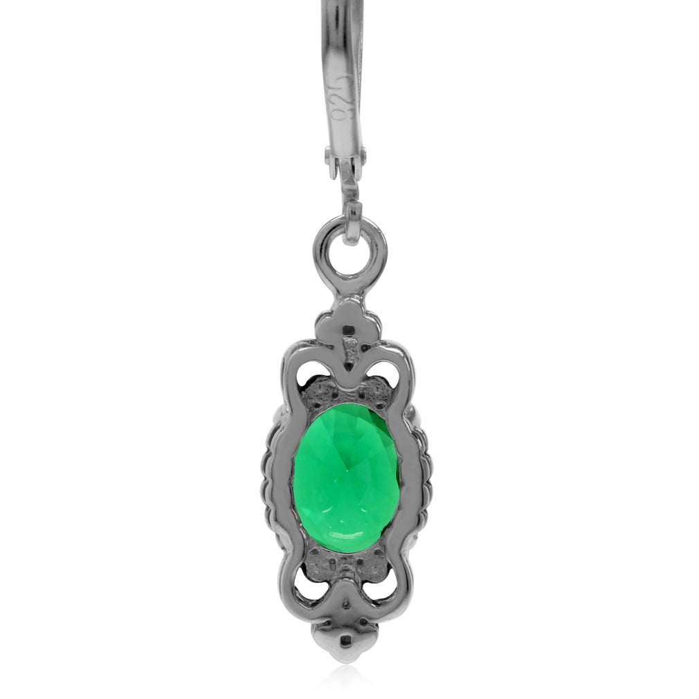 Created Nano Green Emerald 925 Sterling Silver Balinese Style Leverback Dangle Earrings - Silvershake-store
