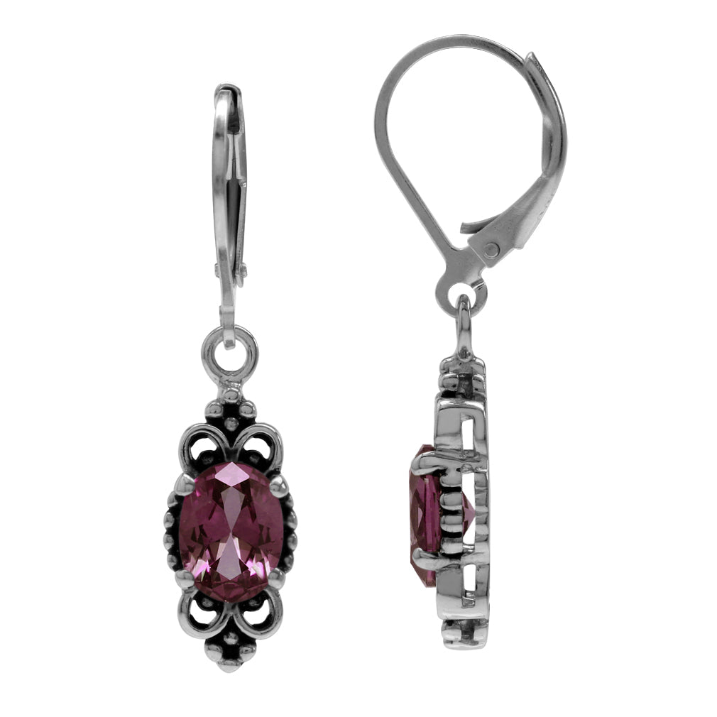 Created Color Change Alexandrite 925 Sterling Silver Balinese Style Leverback Dangle Earrings - Silvershake-store