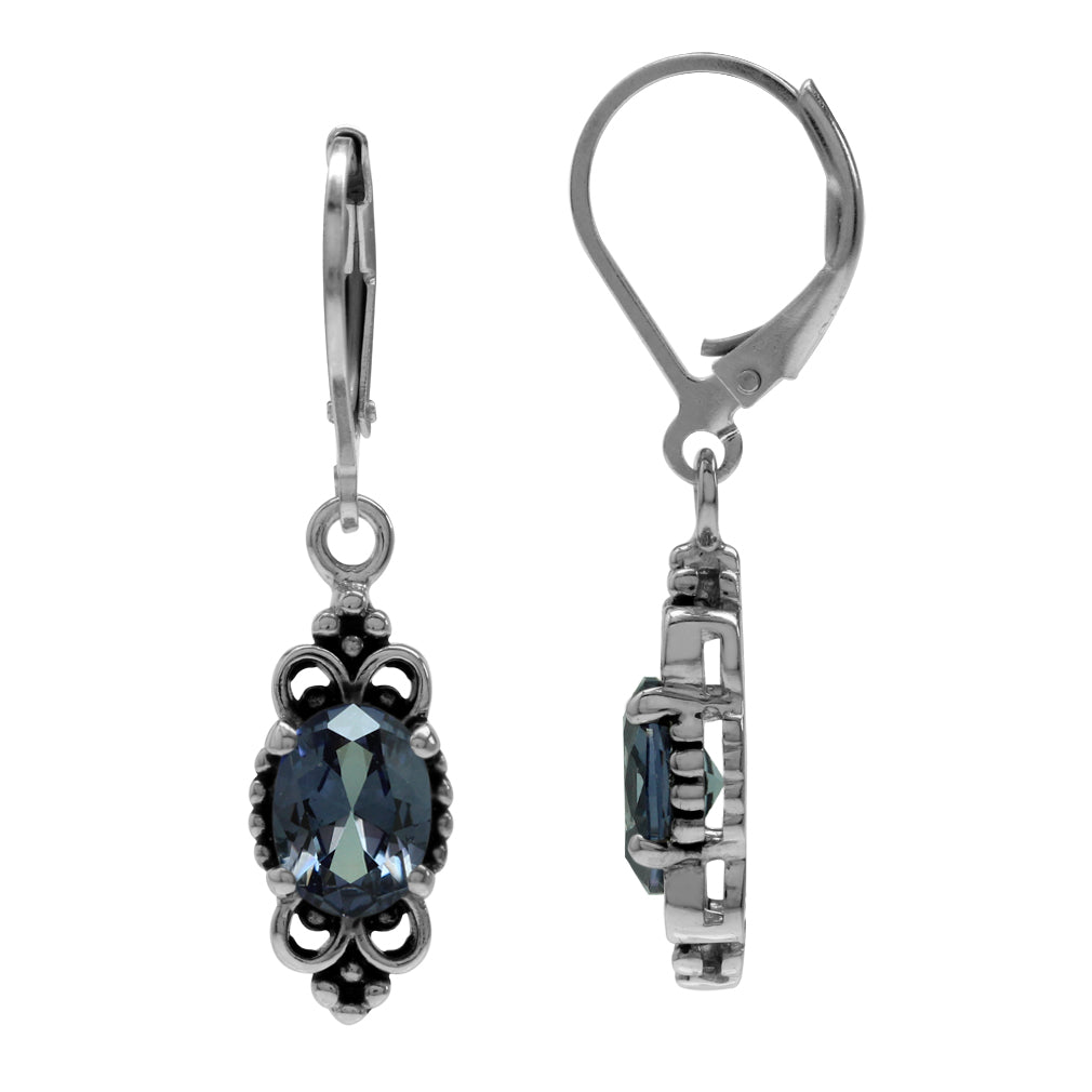 Created Color Change Alexandrite 925 Sterling Silver Balinese Style Leverback Dangle Earrings - Silvershake-store