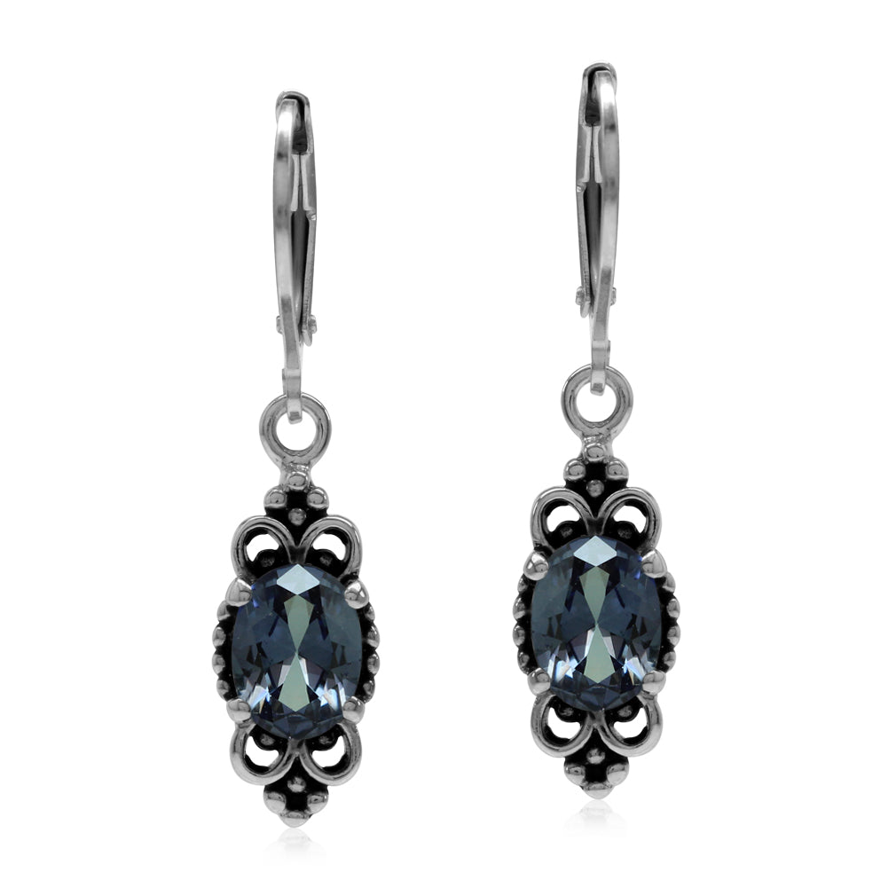 Created Color Change Alexandrite 925 Sterling Silver Balinese Style Leverback Dangle Earrings - Silvershake-store