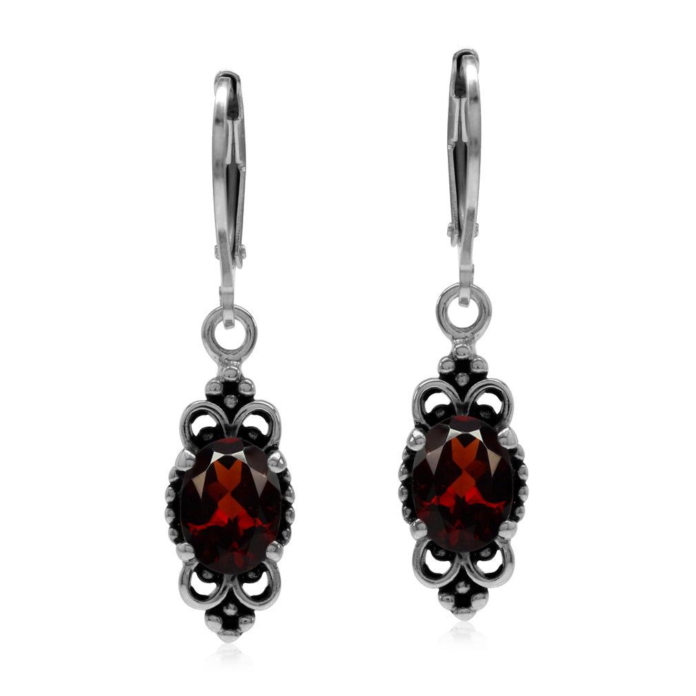 2.7Ctw Natural Red Garnet 925 Sterling Silver Balinese Leverback Earrings - Silvershake-store