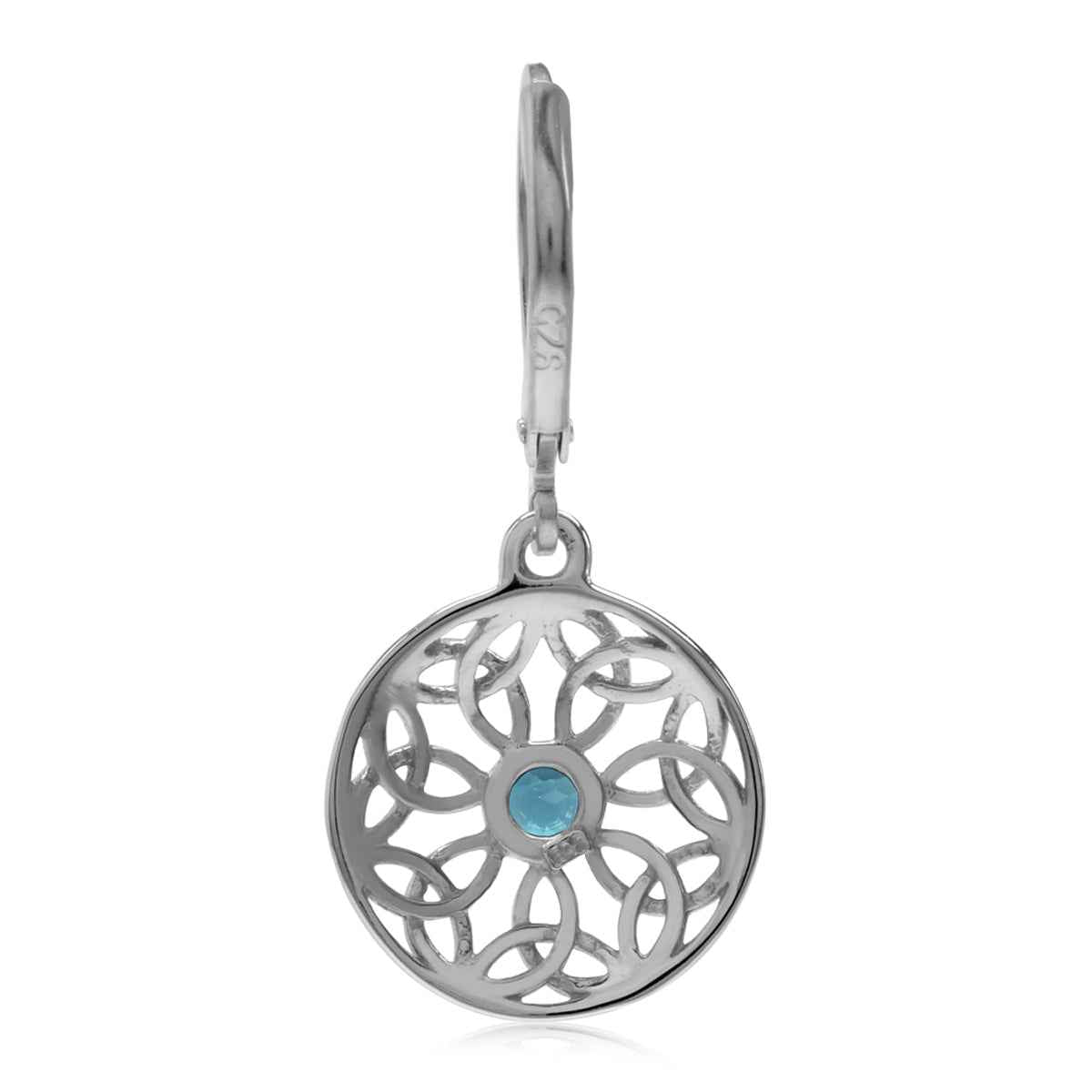 Genuine London Blue Topaz 925 Sterling Silver Triquetra Celtic Knot Circle Leverback Dangle Earrings