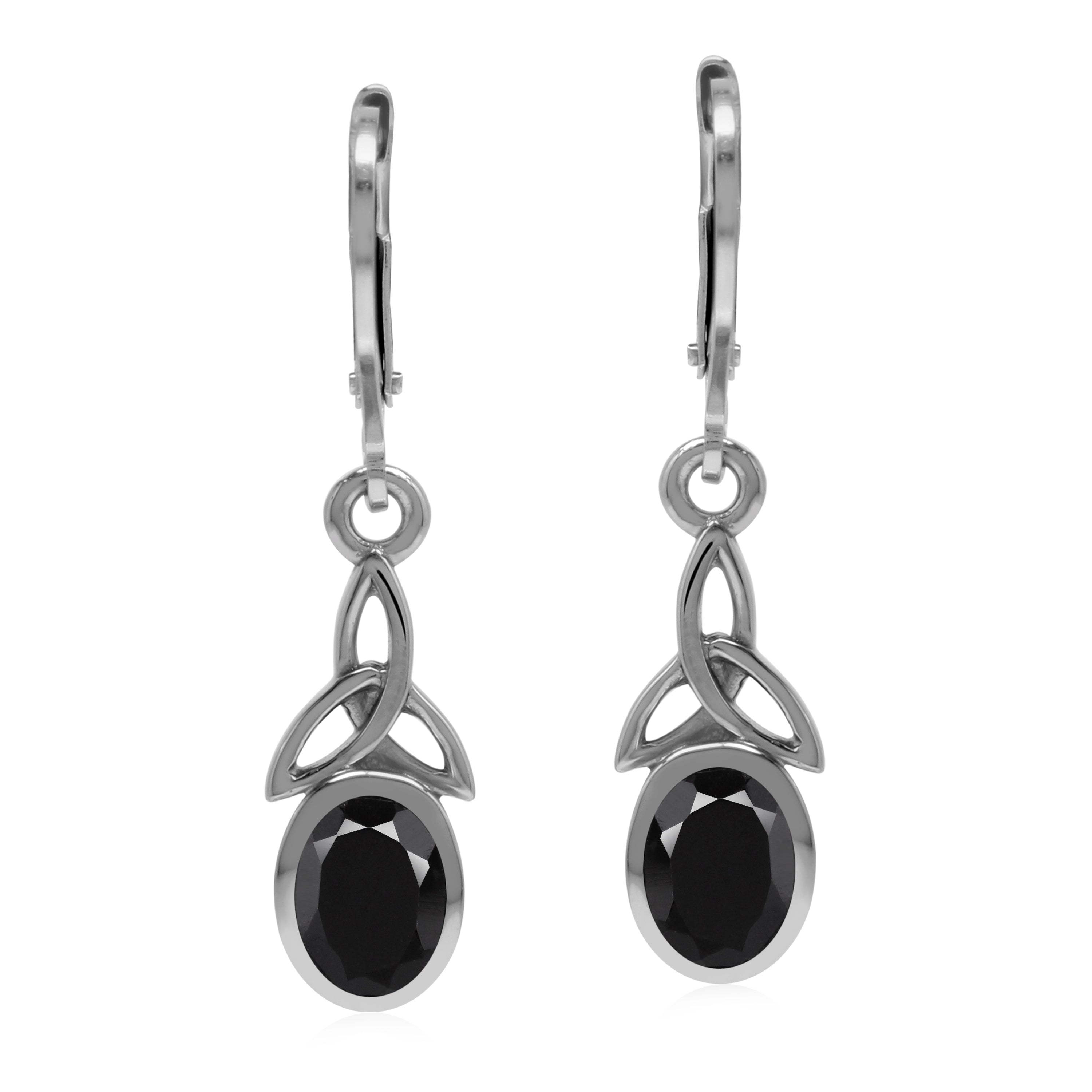 Natural Black Onyx 925 Sterling Silver Triquetra Celtic Knot Leverback Gemstone Earrings Jewelry for Women - Silvershake-store