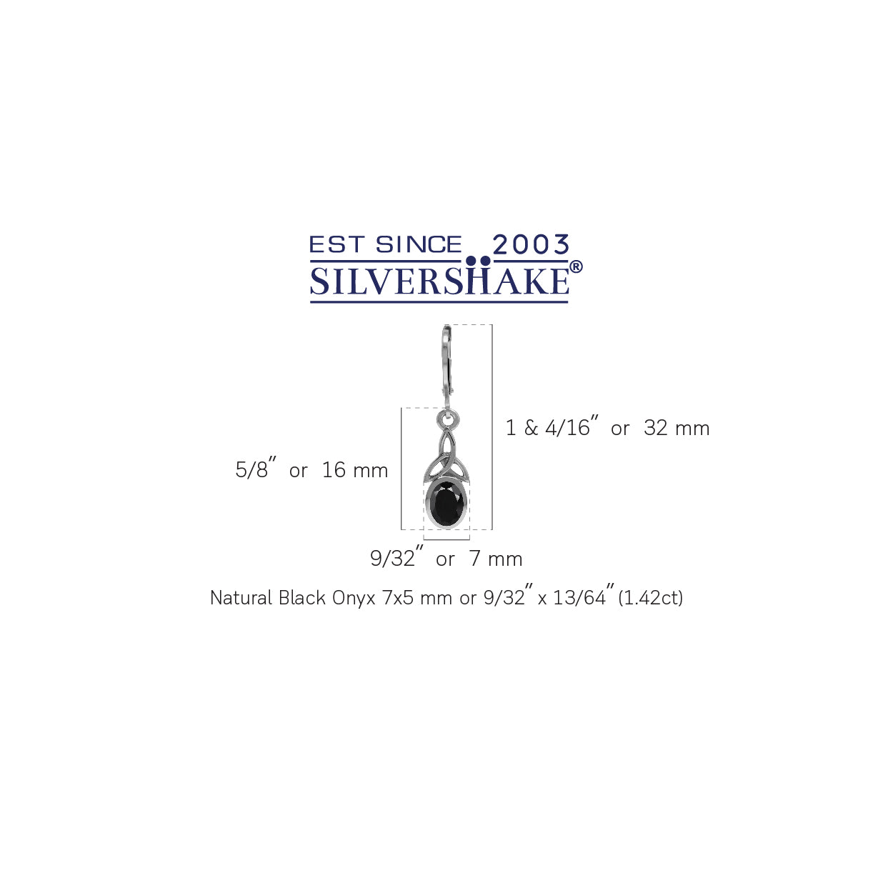 Natural Black Onyx 925 Sterling Silver Triquetra Celtic Knot Leverback Gemstone Earrings Jewelry for Women - Silvershake-store
