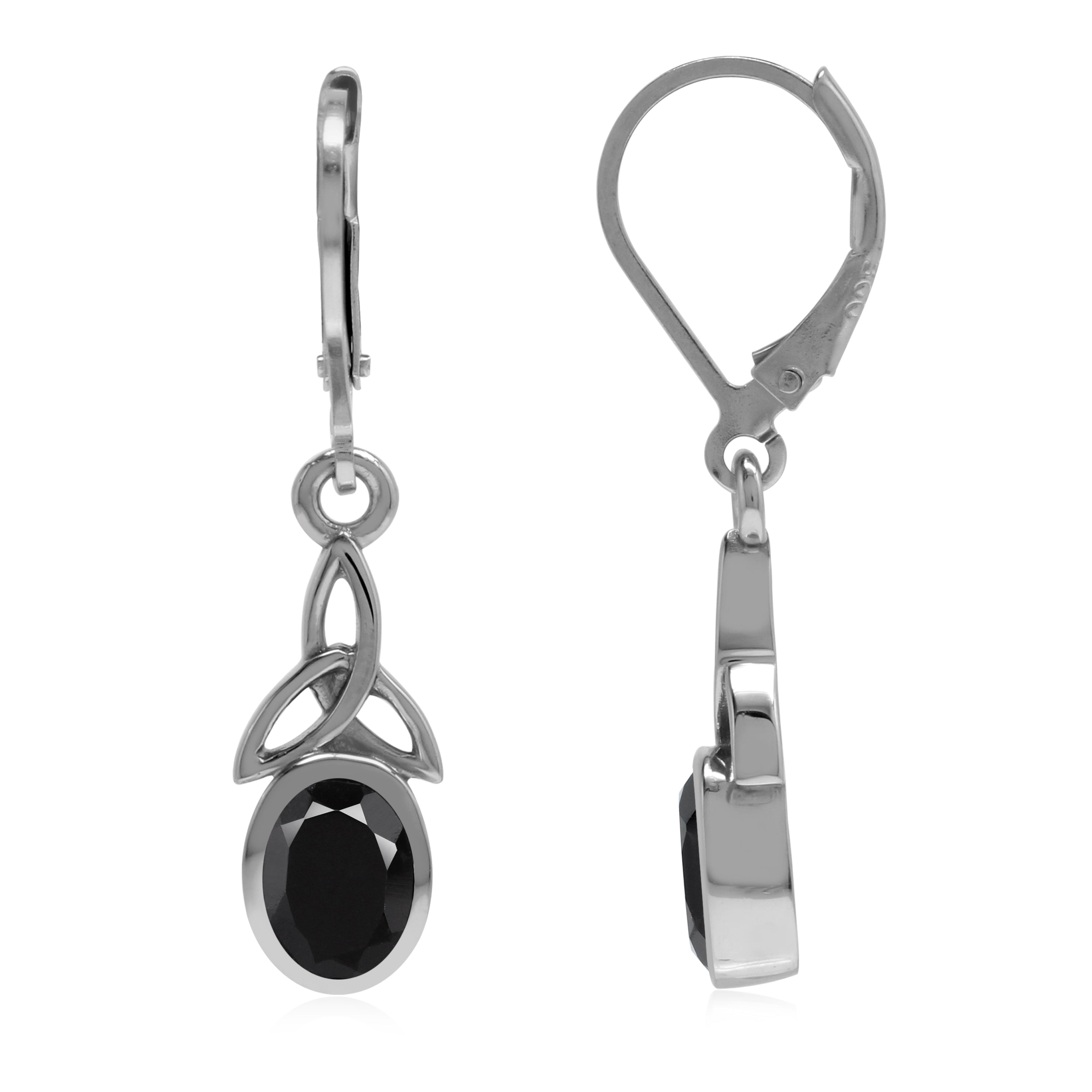 Natural Black Onyx 925 Sterling Silver Triquetra Celtic Knot Leverback Gemstone Earrings Jewelry for Women - Silvershake-store