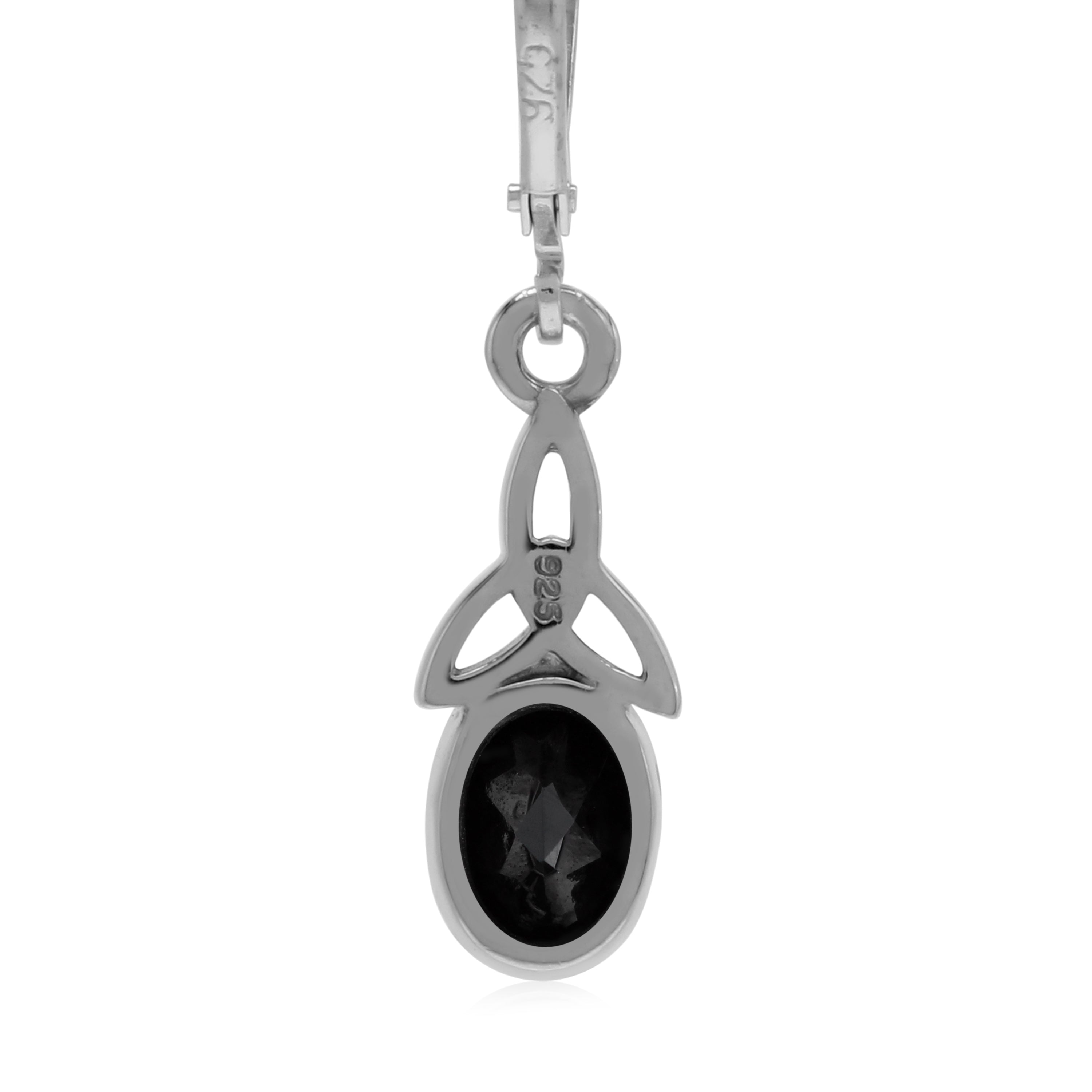 Natural Black Onyx 925 Sterling Silver Triquetra Celtic Knot Leverback Gemstone Earrings Jewelry for Women - Silvershake-store