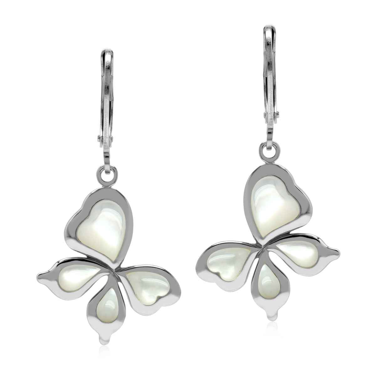 White Mother Of Pearl 925 Sterling Silver Leverback Butterfly Hypoallergenic Earrings