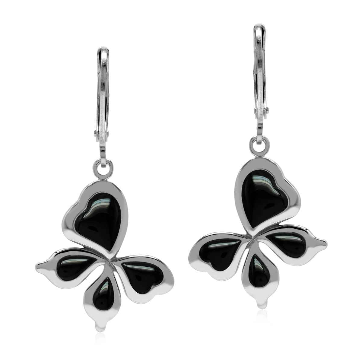 Created Black Onyx 925 Sterling Silver Leverback Butterfly Hypoallergenic Earrings Jewelry for Women