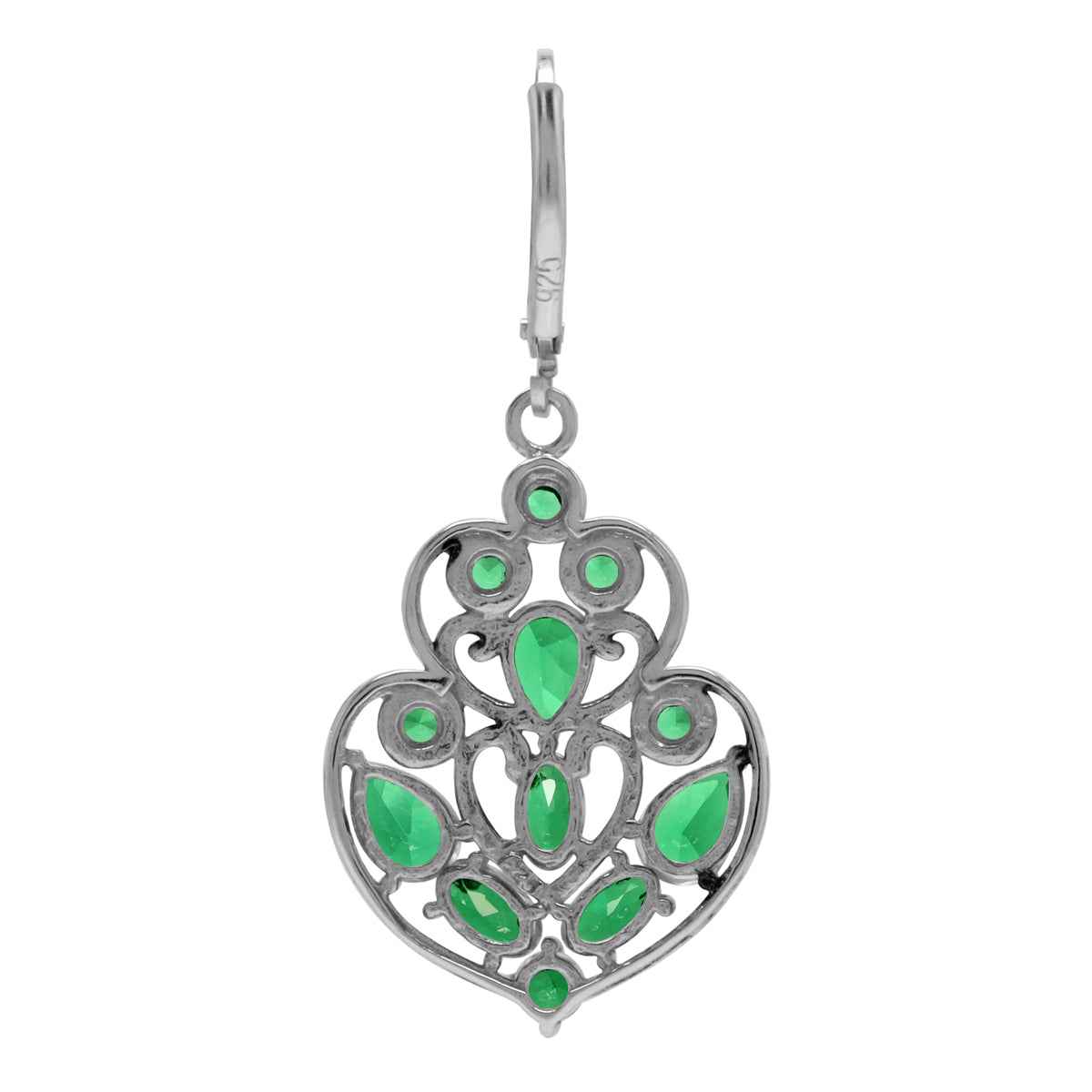 Green Nano Emerald 925 Sterling Silver Filigree Victorian Style Leverback Earrings