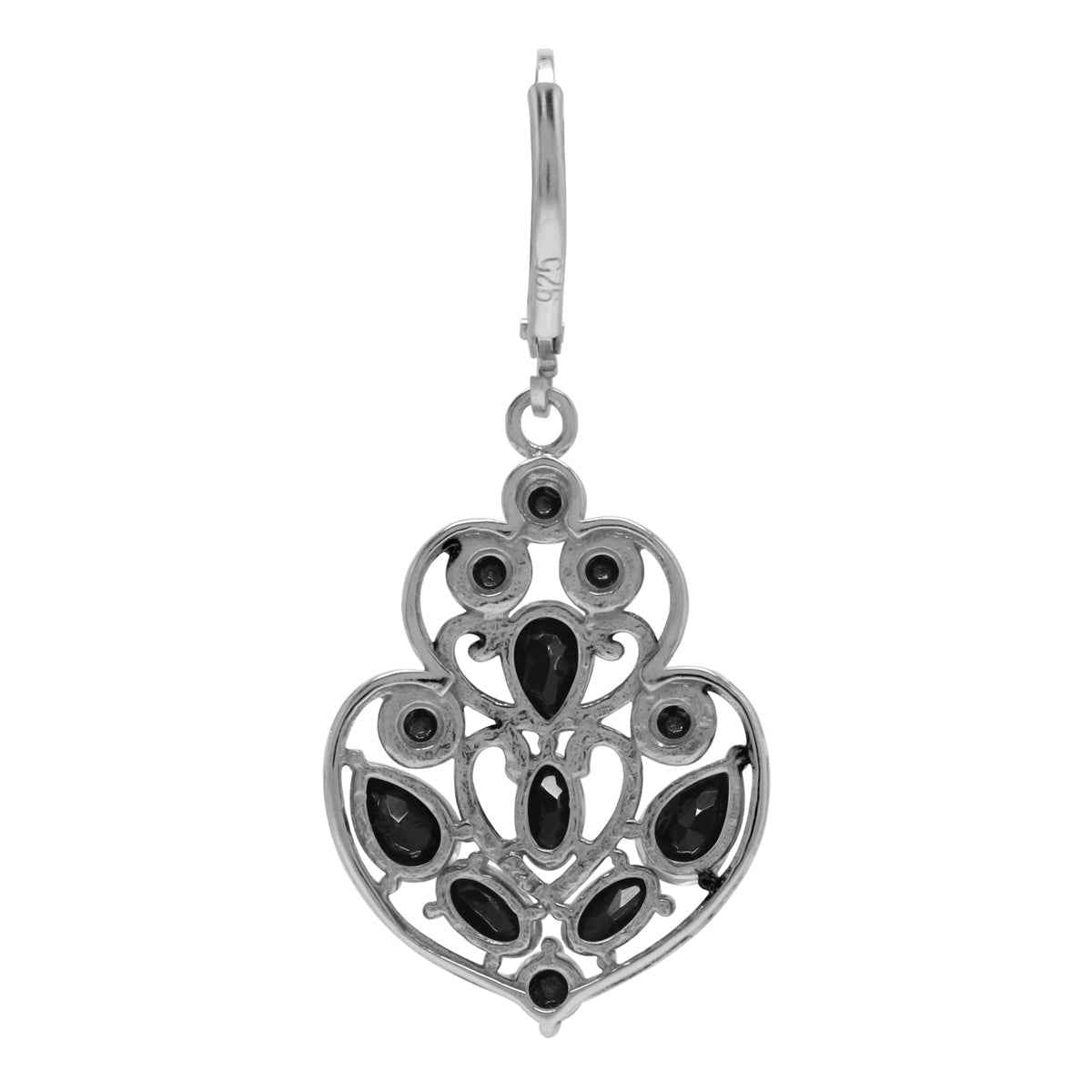 Natural Black Onyx 925 Sterling Silver Filigree Victorian Style Leverback Earrings