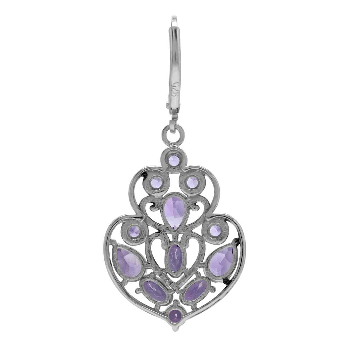 Light Amethyst 925 Sterling Silver Filigree Victorian Style Leverback Earrings