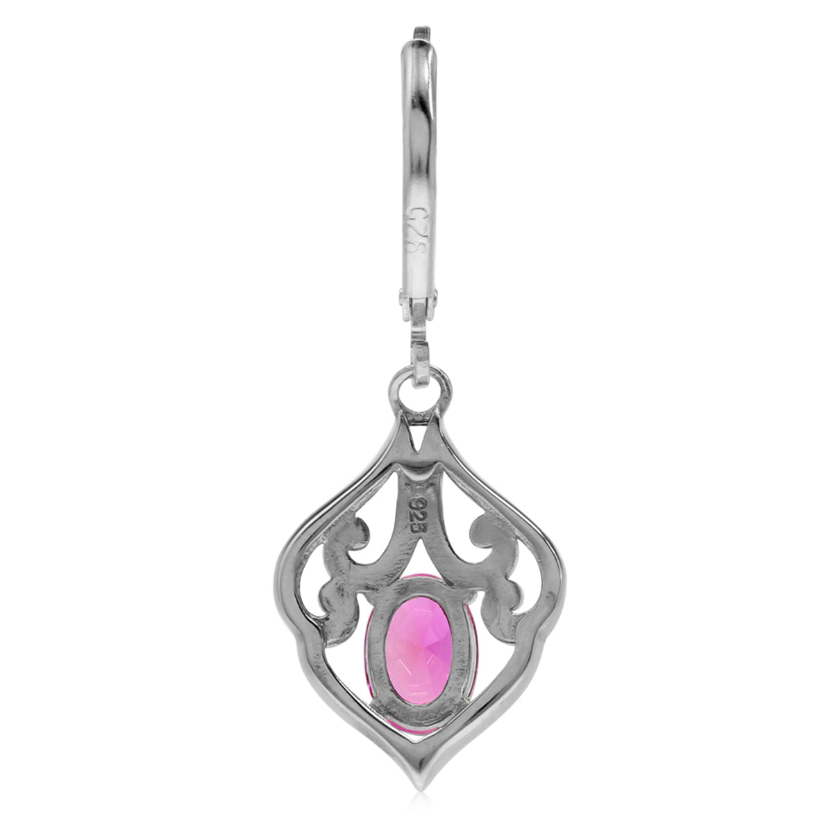 1.8ct. Created Pink Tourmaline 925 Sterling Silver Victorian Style Leverback Dangle Earrings - Silvershake-store