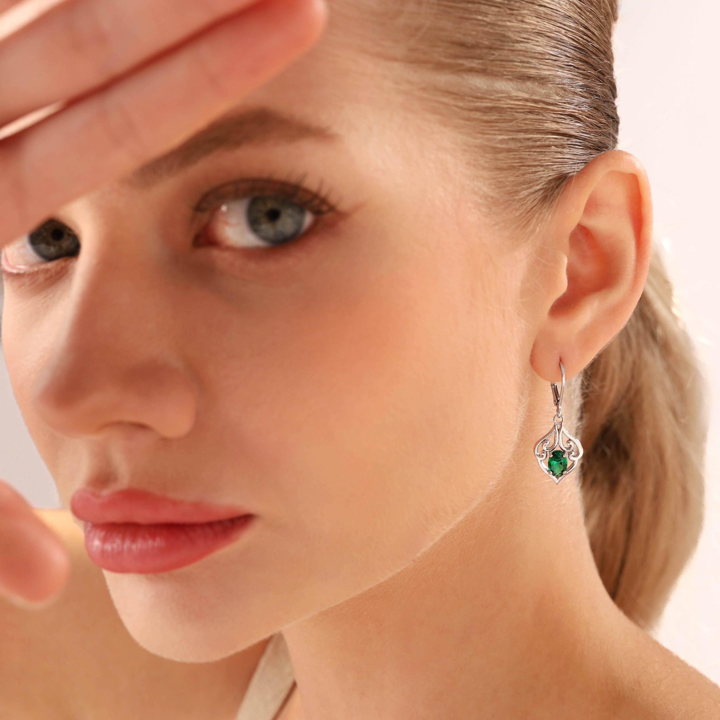 1.6ct. Created Blue Sapphire 925 Sterling Silver Victorian Style Leverback Dangle Earrings - Silvershake-store