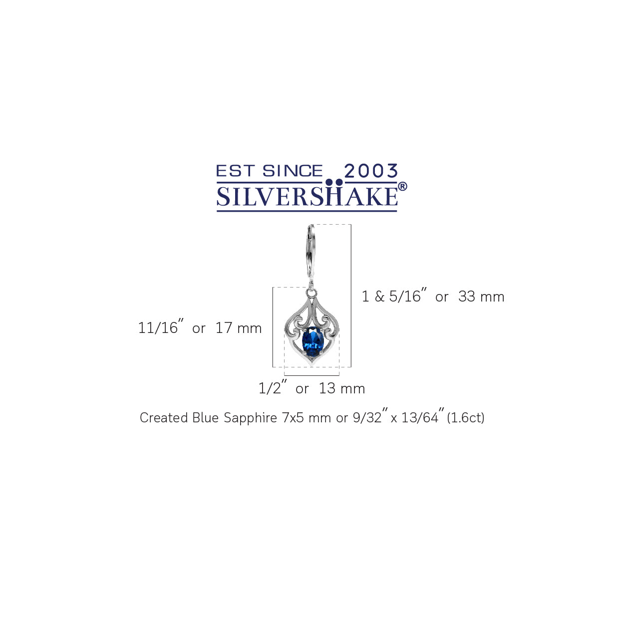1.6ct. Created Blue Sapphire 925 Sterling Silver Victorian Style Leverback Dangle Earrings - Silvershake-store