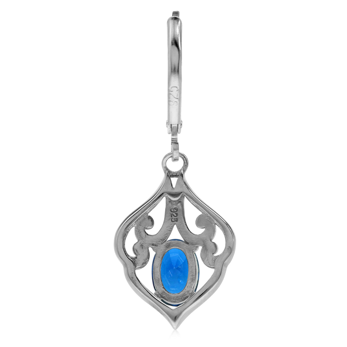 1.6ct. Created Blue Sapphire 925 Sterling Silver Victorian Style Leverback Dangle Earrings - Silvershake-store