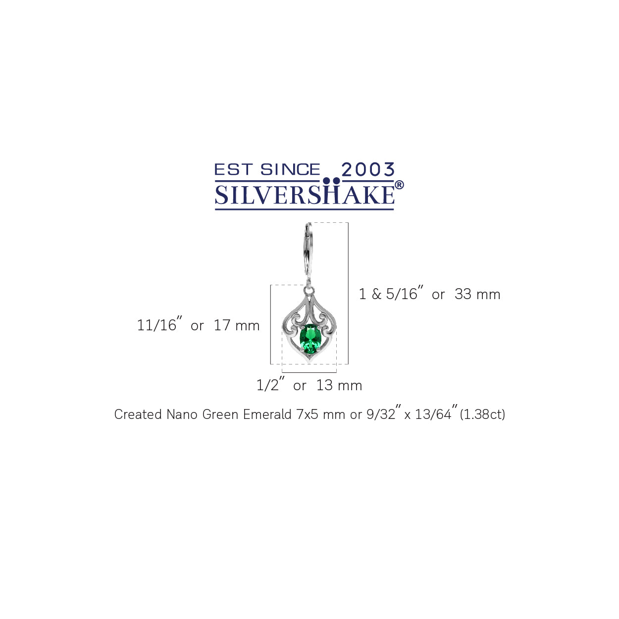 1.3ct. Created Nano Green Emerald 925 Sterling Silver Victorian Style Leverback Dangle Earrings - Silvershake-store